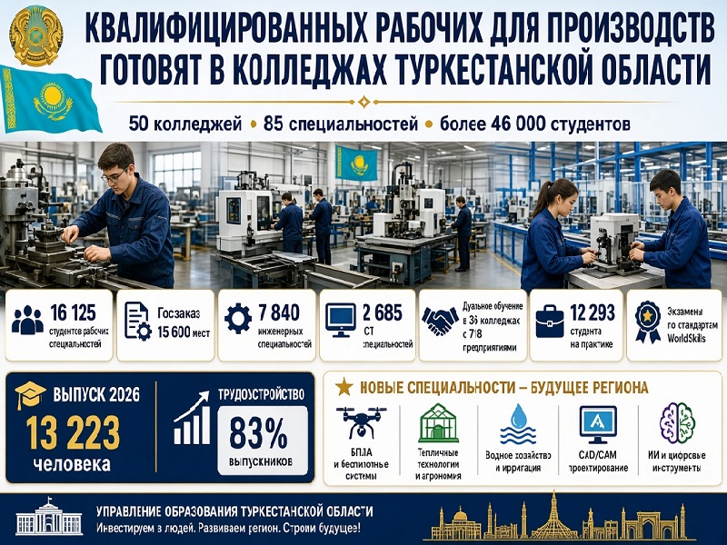 Квалифицированных рабочих для производств готовят в колледжах Туркестанской области